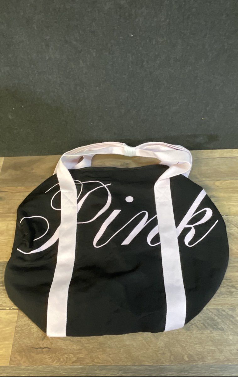 Victoria's Secret PINK Black Pink Script Logo Duffle Gym Bag NWOT