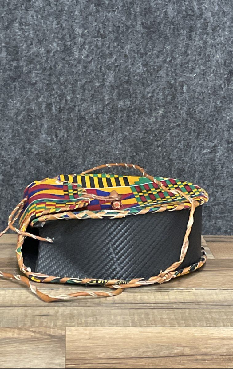 Handmade Circular Crossbody Bag Multicolor Geometric Print Folk Art 8.5 inch