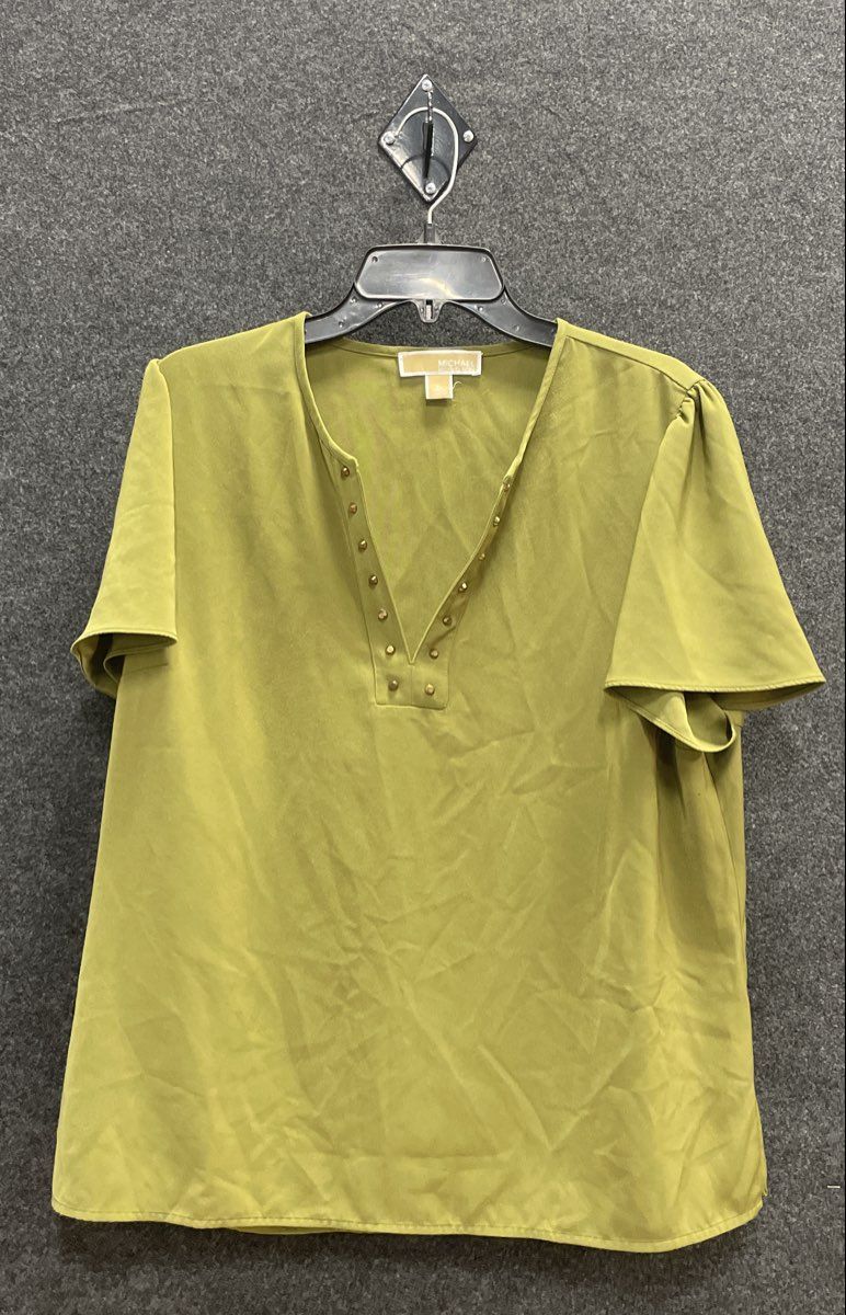 Michael Michael Kors Women's Olive Green Studded V-Neck Flutter Sleeve Top Sz XL