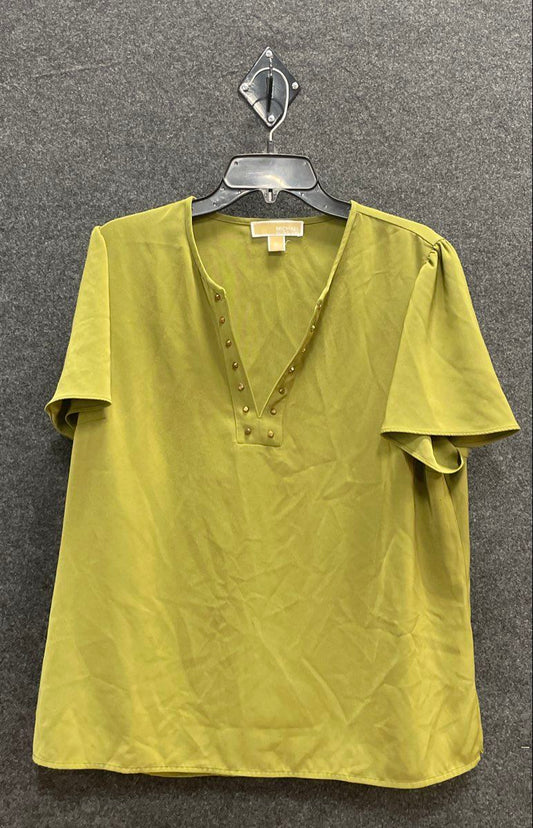 Michael Michael Kors Women's Olive Green Studded V-Neck Flutter Sleeve Top Sz XL