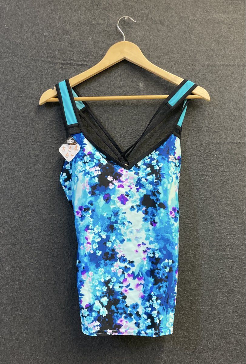 Zeroxposur Women's Helix Tankini Top Blue Floral UPF 30 Sun Smart NWT Sz 0X