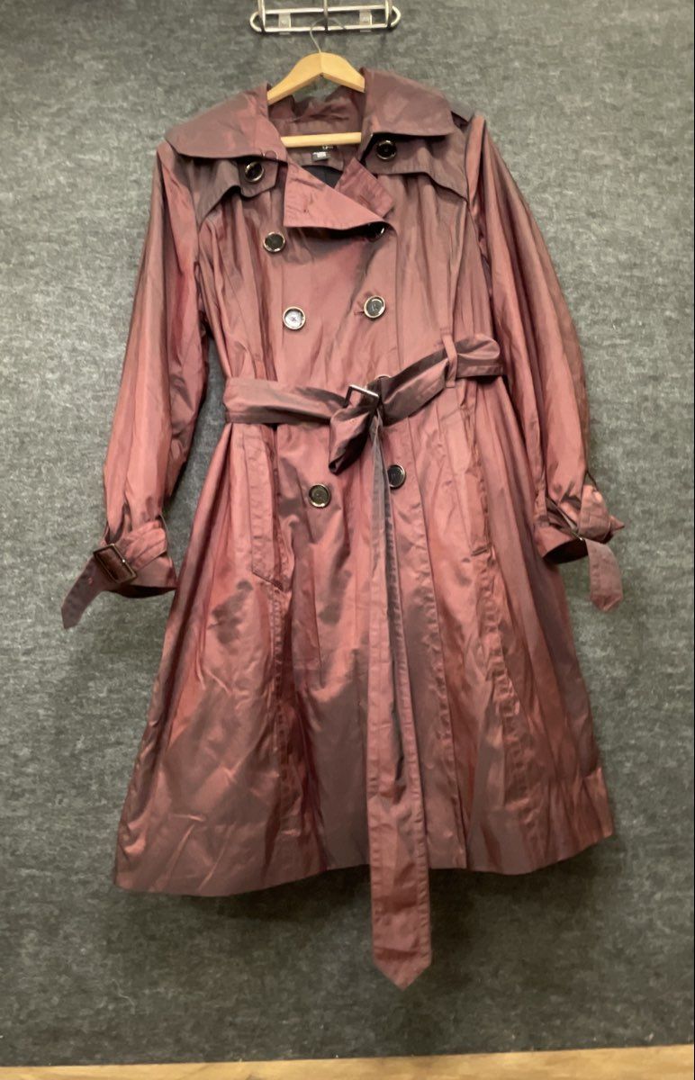 H&M Women's Purple Iridescent Double Breasted Belted Trench Coat Sz 8