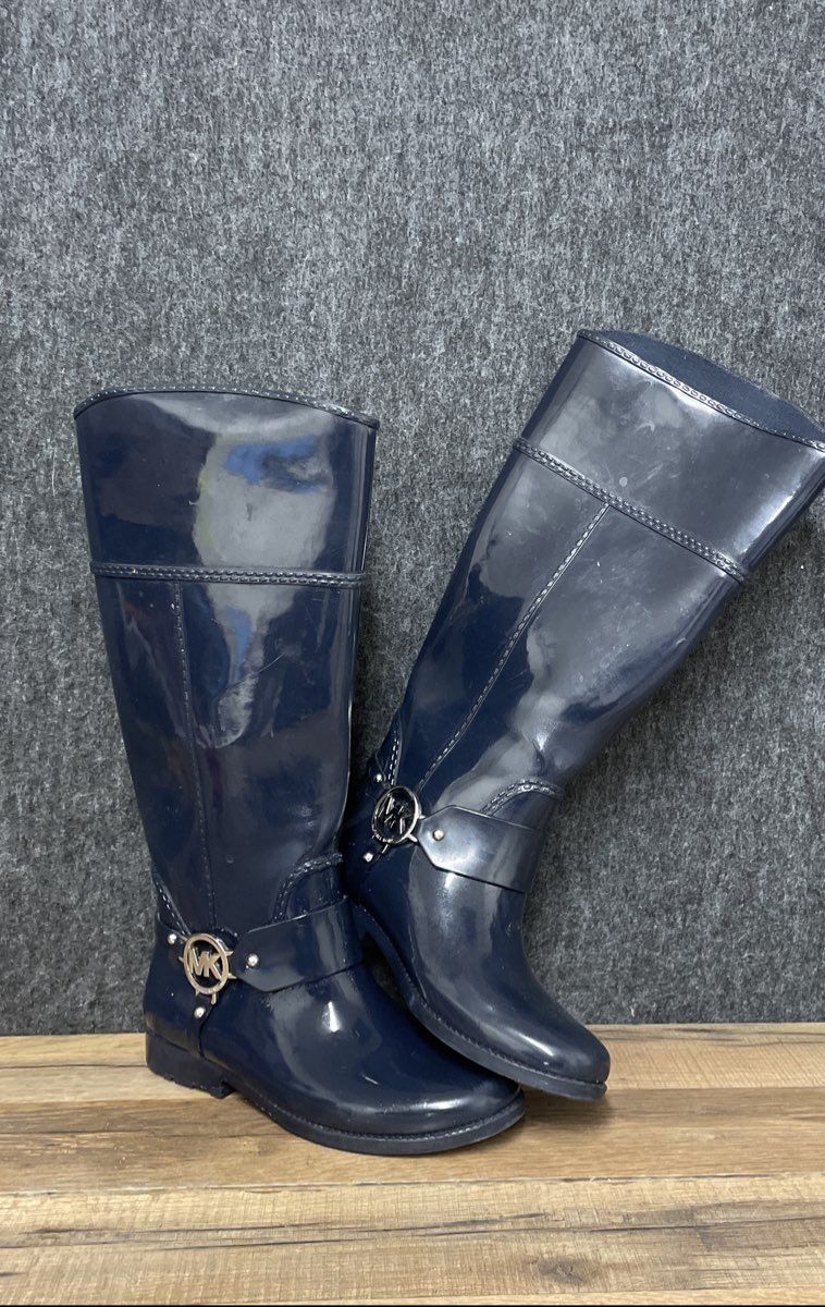 Michael Michael Kors Fulton Harness Navy Women's Rain Boots Size 6