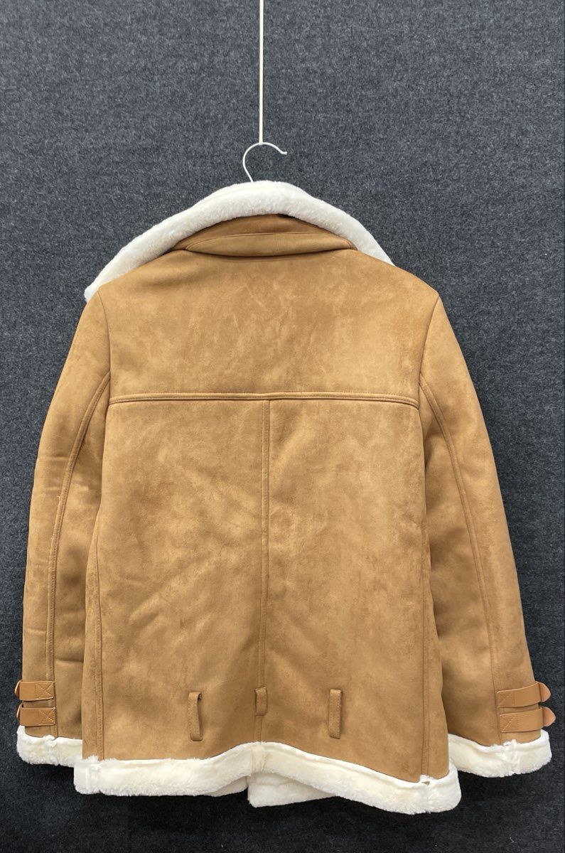 LF Women's Tan Faux Suede Shearling Aviator Moto Jacket Buckle Detail Sz M