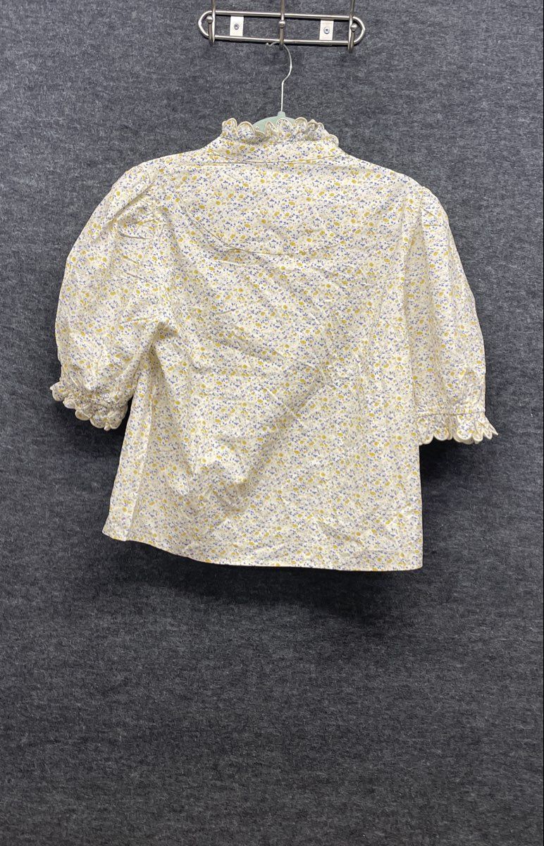 Avara Women's Hailey Top Yellow Floral Scalloped Ruffle Puff Sleeve Sz L NWT