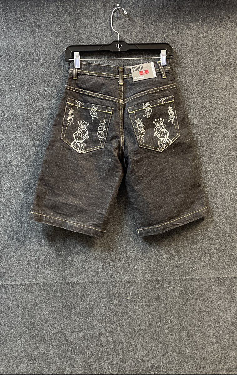 Southpole Boys Black Denim Shorts Gold Contrast Stitch Y2K Hip Hop Sz 10