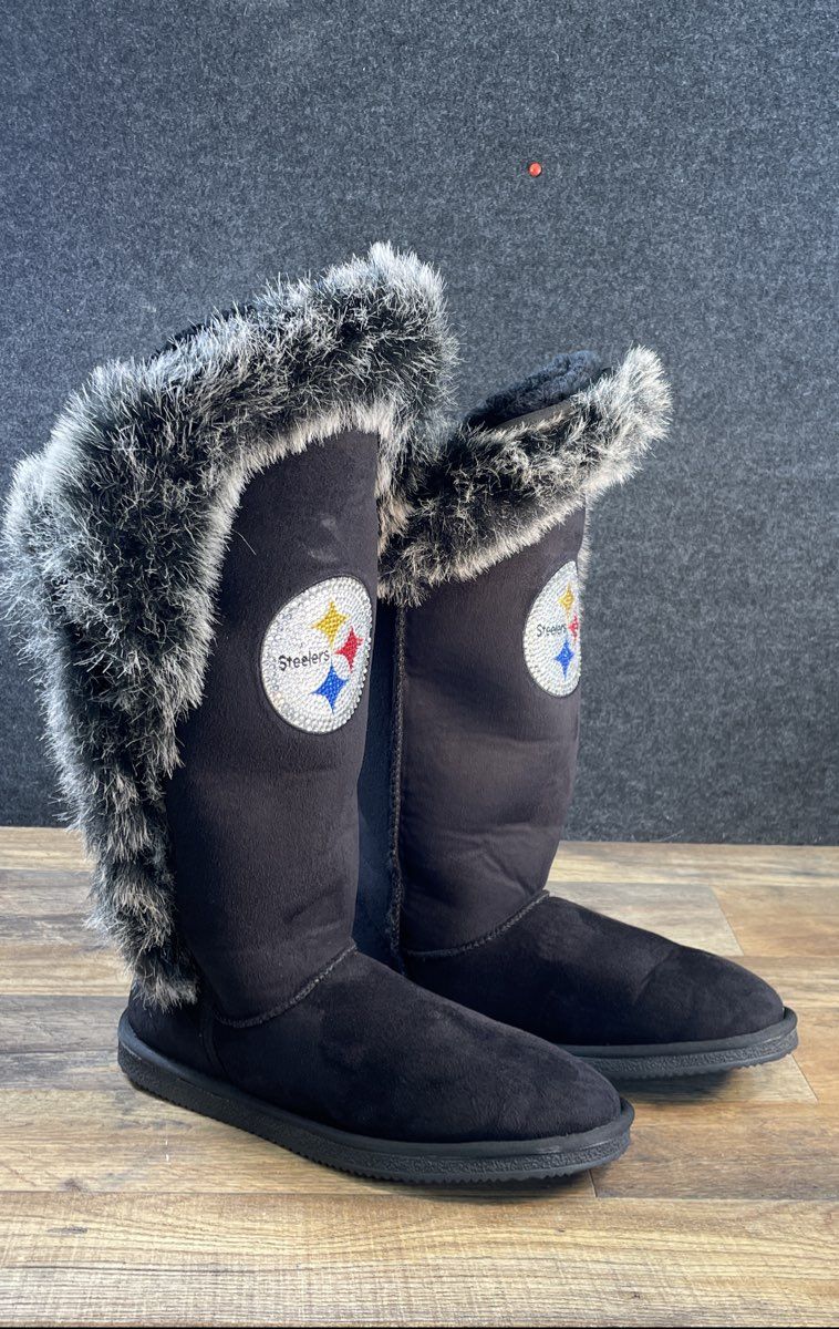 Cuce NFL Pittsburgh Steelers Black Rhinestone Faux Fur Boots Women's Size 11
