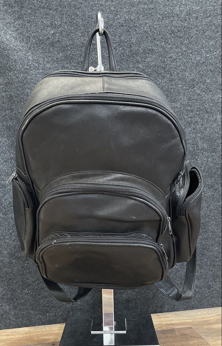 SOL Black Leather Multi-Pocket Travel Campus Backpack Bag