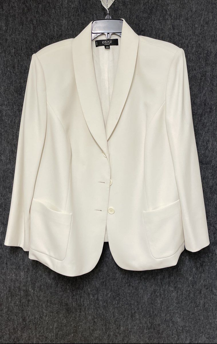 Kasper Classics Women's Blazer Cream Shawl Lapel 3-Button Jacket Sz 18W