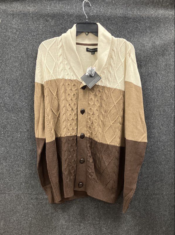 Tricots St Raphael Men's Cardigan Brown Beige Cream Colorblock Shawl Sz M NWT