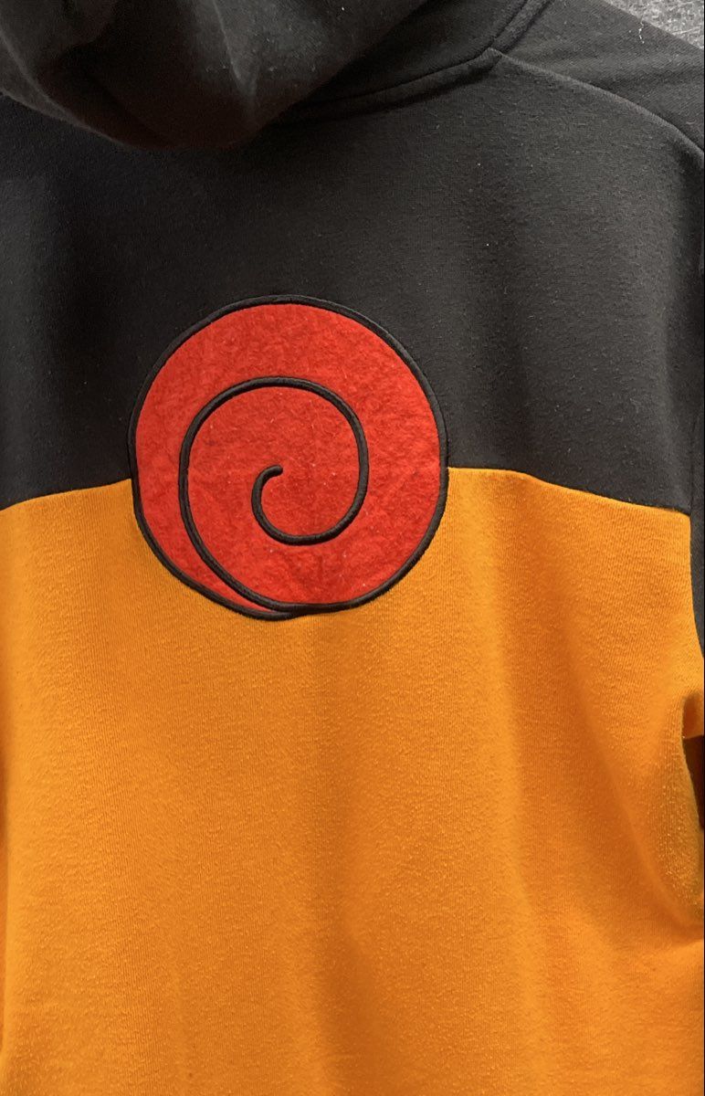 Naruto Shippuden Men's Black Orange Zip Hoodie Uzumaki Cosplay Shonen Jump Sz M