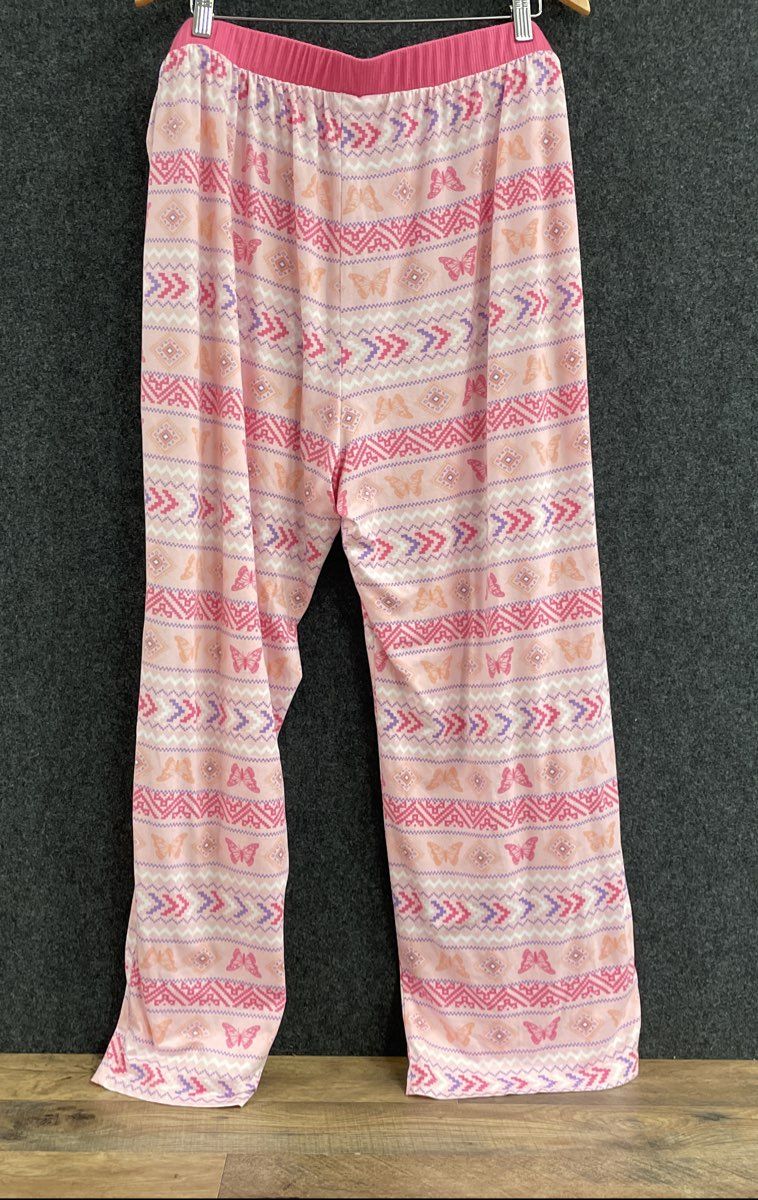 Muk Luks Women's Pajama Set Pink Butterfly Geometric Fair Isle 2 Piece Sz 2X