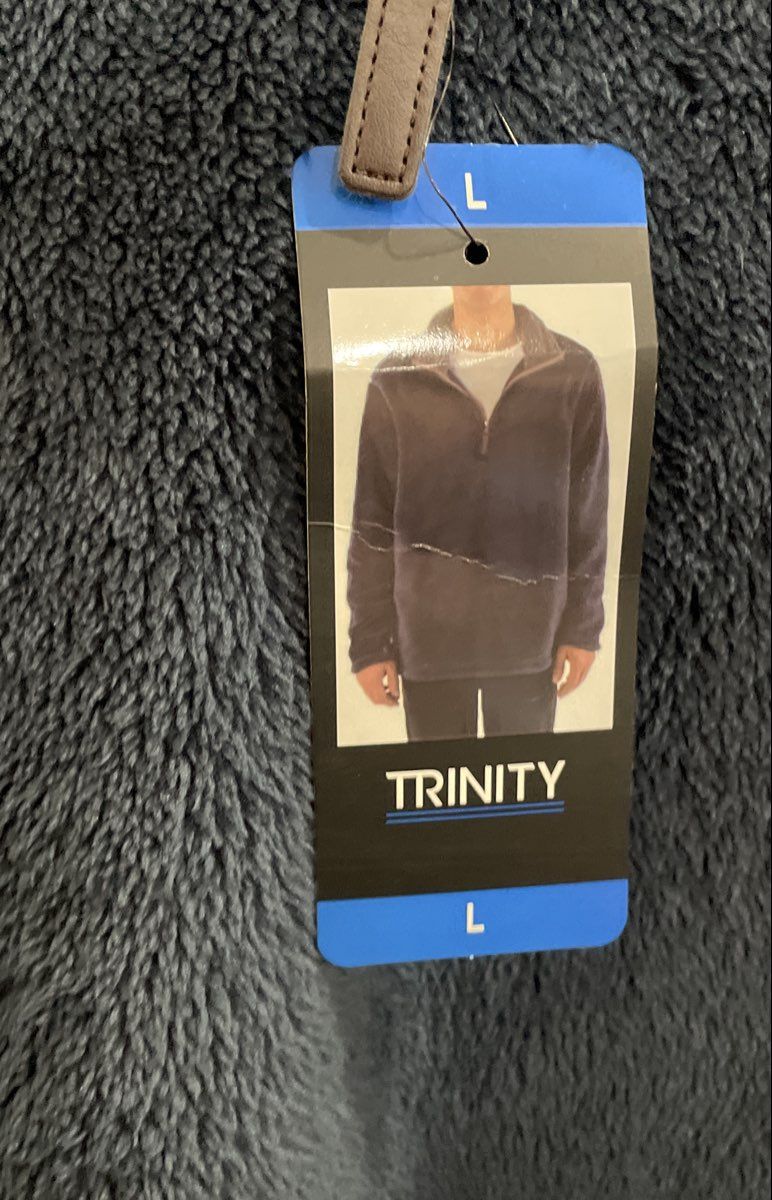 Trinity Men's Blue High Pile Sherpa Fleece 1/4 Zip Pullover Sweater NWT Sz L