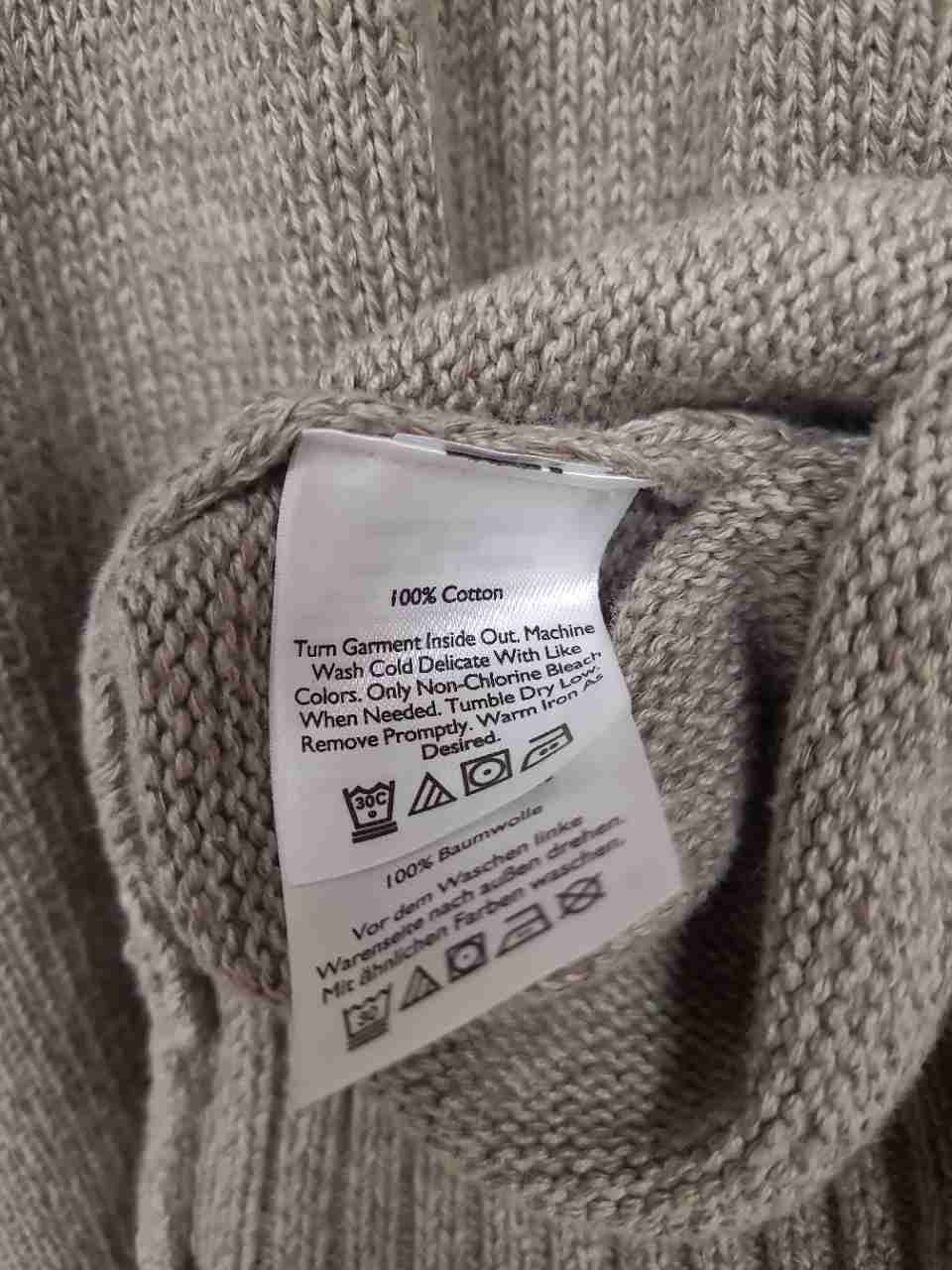 Eddie Bauer Men's Beige 100% Cotton Crewneck Sweater Burgundy Trim Sz 2XL