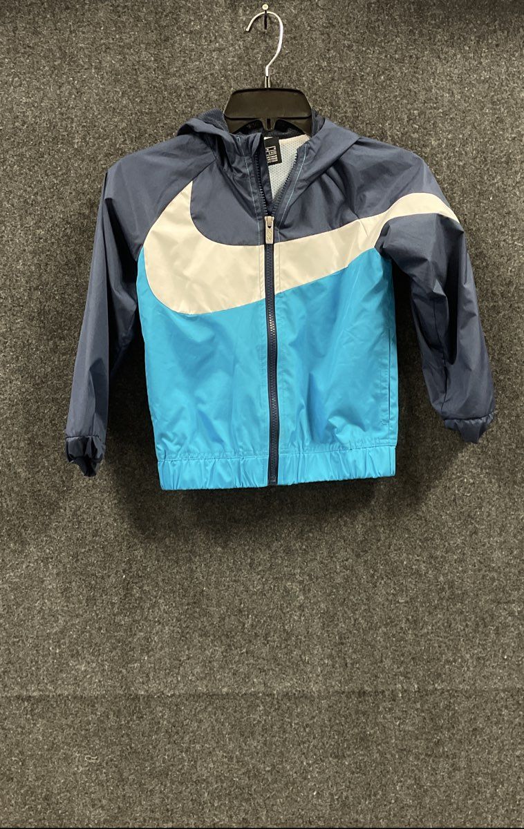 Nike Kids Blue Navy Swoosh Full Zip Hooded Windbreaker Jacket Size 5-6