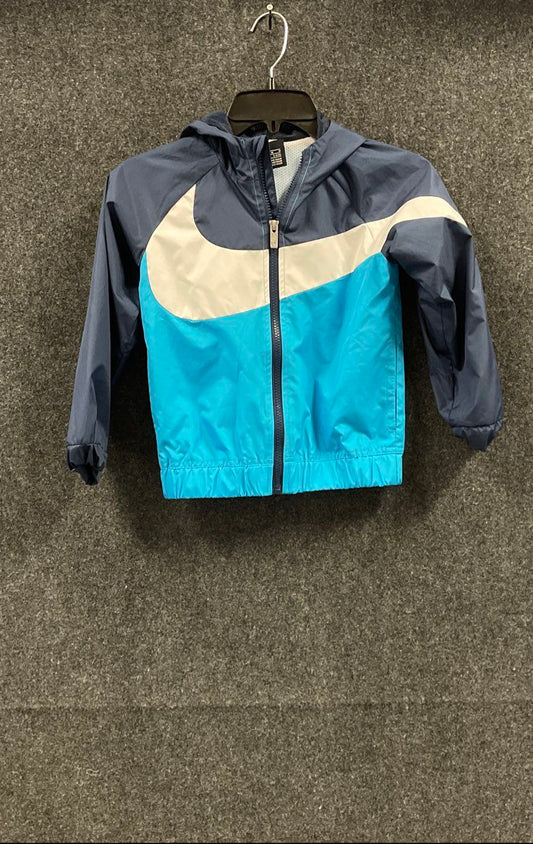 Nike Kids Blue Navy Swoosh Full Zip Hooded Windbreaker Jacket Size 5-6