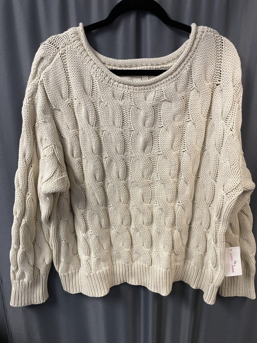 Lucky Brand Women's Cream Cable-Knit Cotton Pullover Sweater XXL NWT