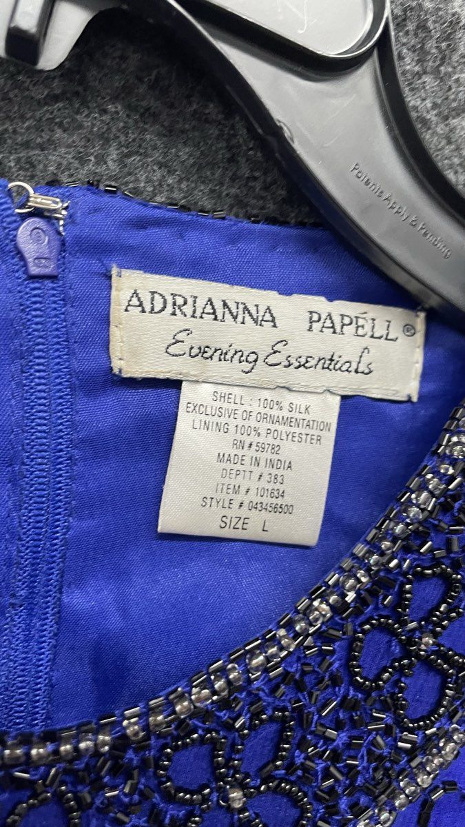 Vintage 90s Adrianna Papell Women's Blue Beaded Silk Evening Blouse Top Sz L