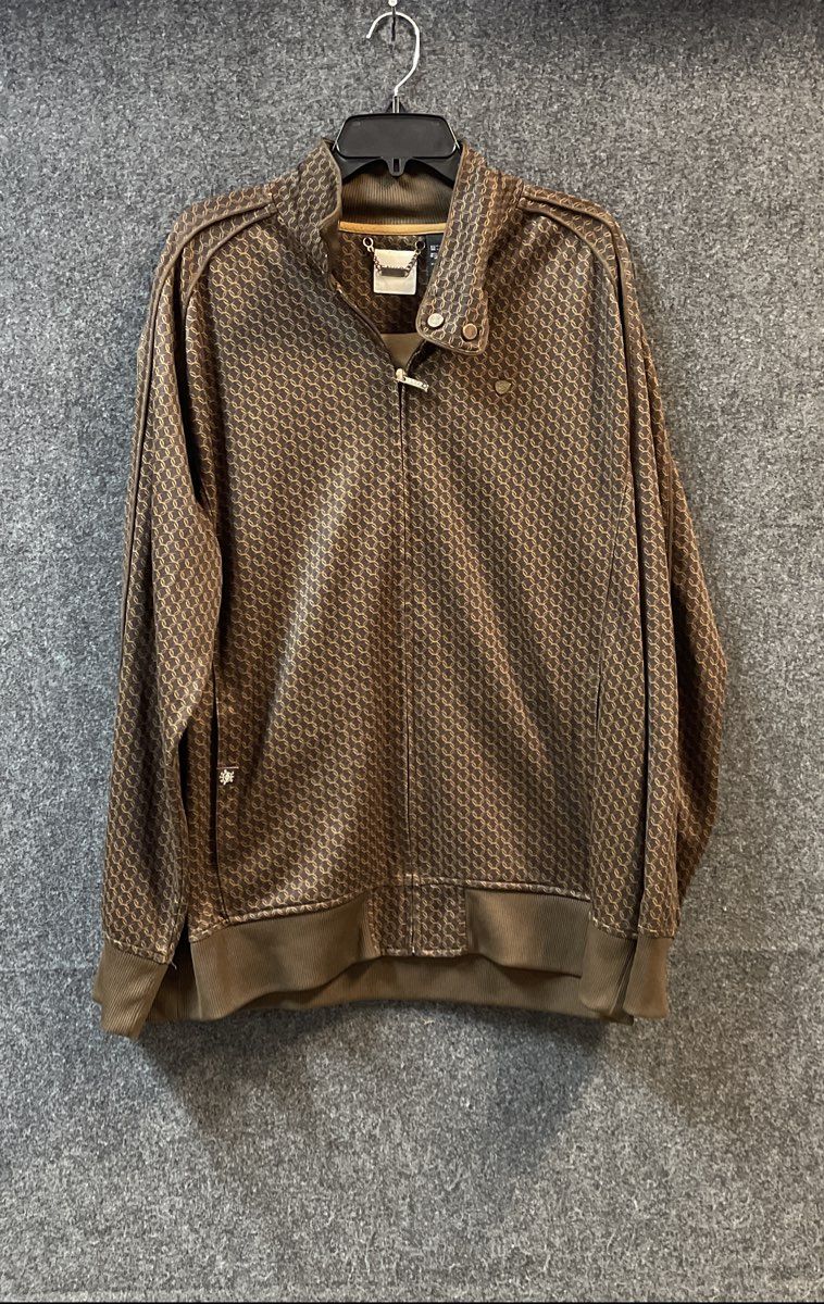 Enyce Men's Brown All Over Print Full Zip Track Jacket Vintage Y2K Sz XXL