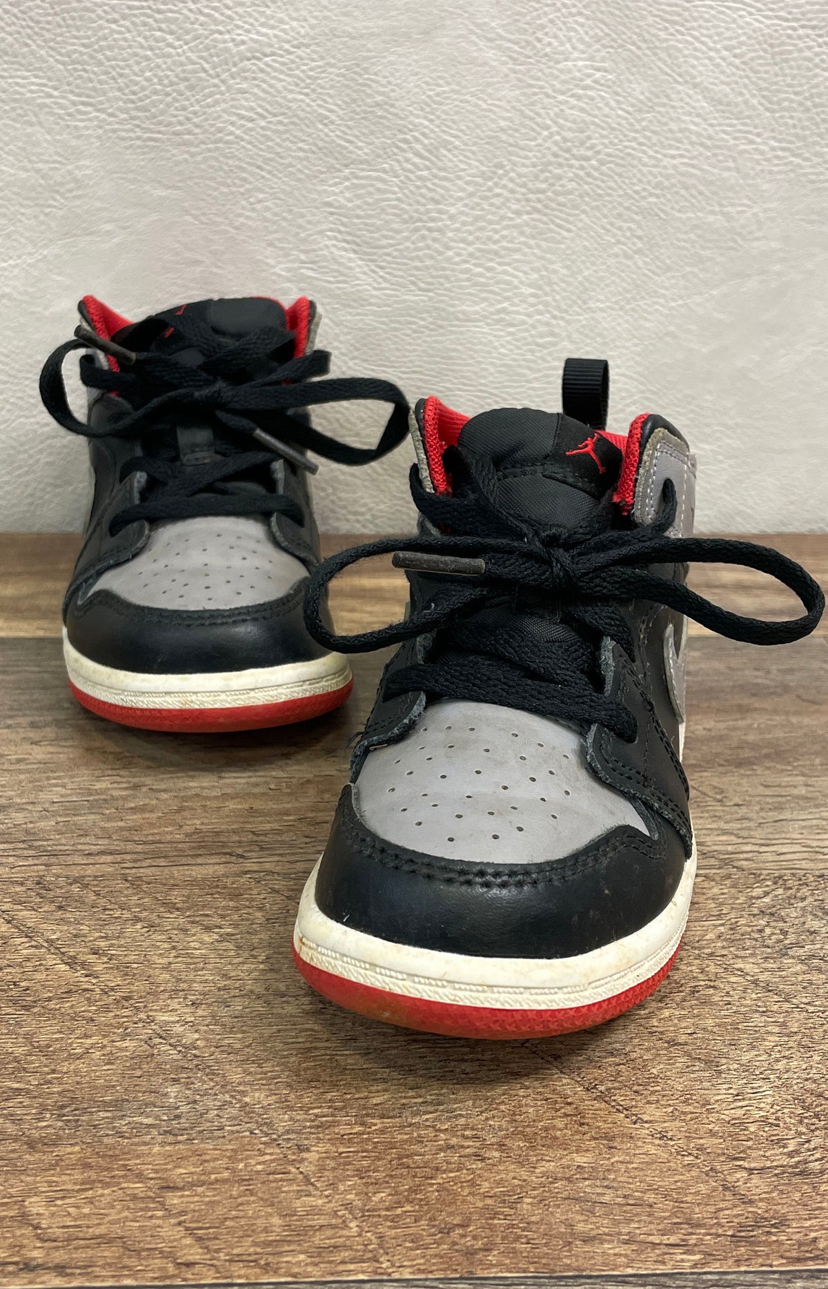Nike Air Jordan 1 Mid Black Smoke Grey Fire Red Toddler Sneakers Size 9C