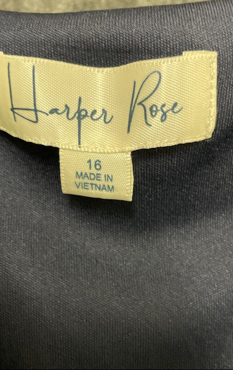 Harper Rose Women's Navy Tropical Palm Print Empire Waist Sleeveless Maxi Sz 16