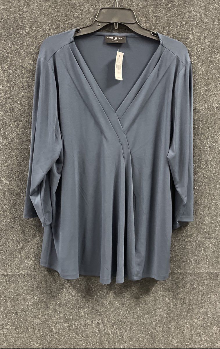 Lane Bryant Women's Blue V-Neck Pleated Front Long Sleeve Blouse Sz 18/20 NWT