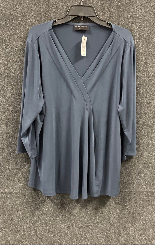 Lane Bryant Women's Blue V-Neck Pleated Front Long Sleeve Blouse Sz 18/20 NWT