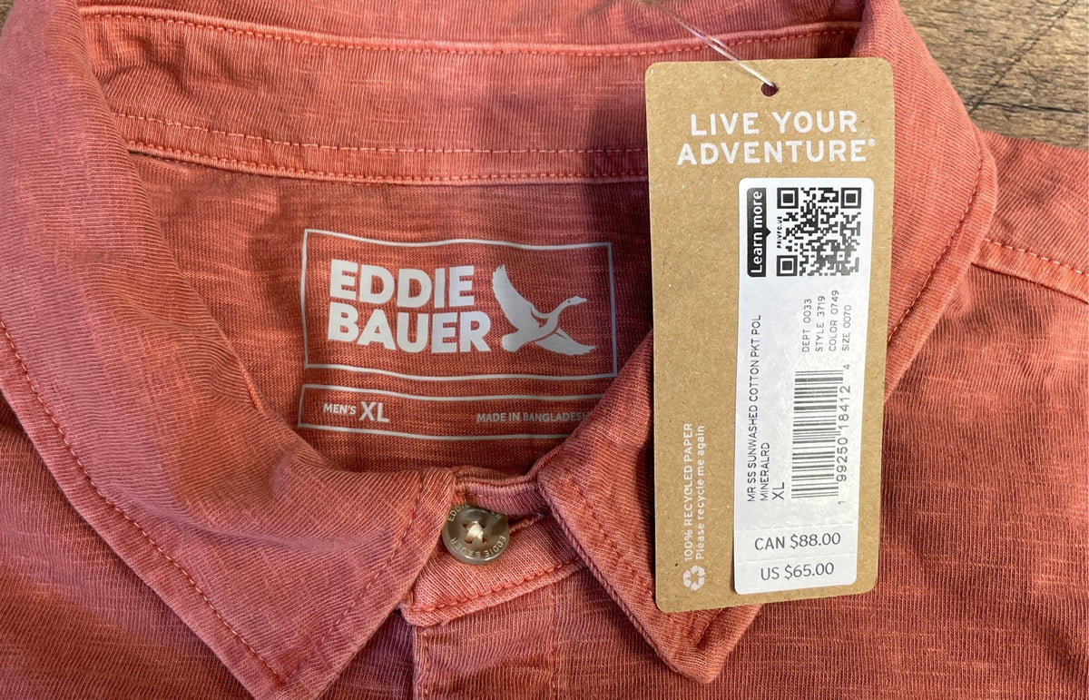Eddie Bauer Men's Sunwashed Cotton Pocket Polo Shirt Mineral Red Size XL NWT