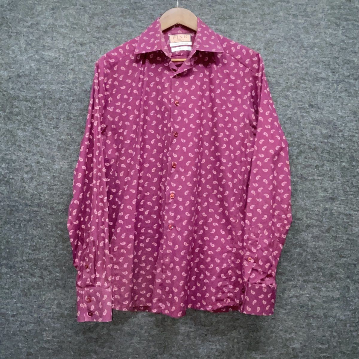 Thomas Pink Men's Purple Paisley Slim Fit Cotton Long Sleeve Shirt Sz 15.5 39