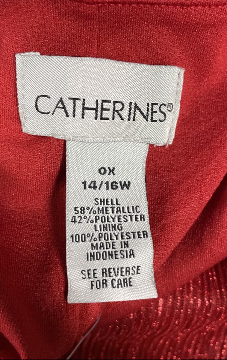 Catherines Women's Red Metallic Pleated V-Neck Lined Top Size 0X NWT