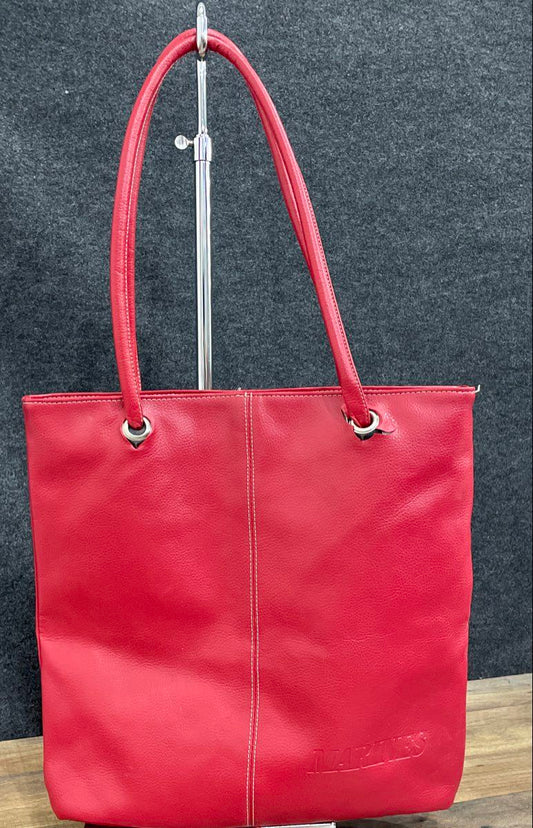 Marines Red Pebbled Leather Large Tote Bag Shoulder Purse