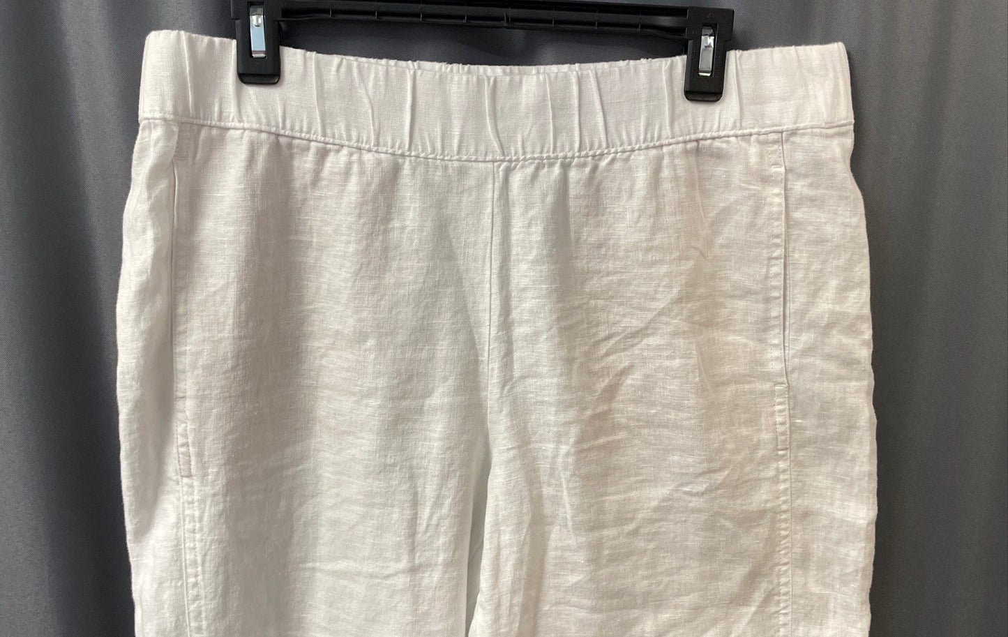 Pure Jill Women's White 100% Linen Elastic Waist Cropped Trousers Sz M