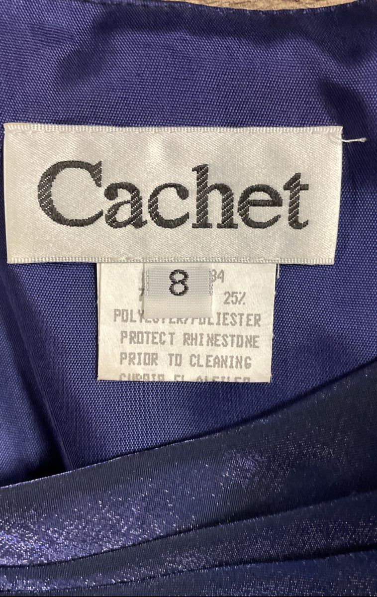 Vintage 90s Cachet Women's Blue Shimmer Cowl Neck Gown Evening Dress Sz 8