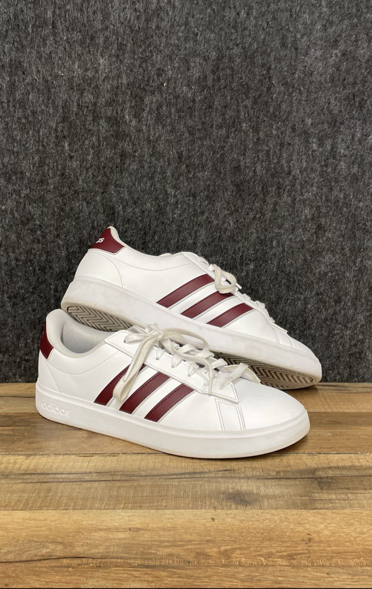 Adidas Grand Court 2.0 White Burgundy Lifestyle Sneakers Size 10.5