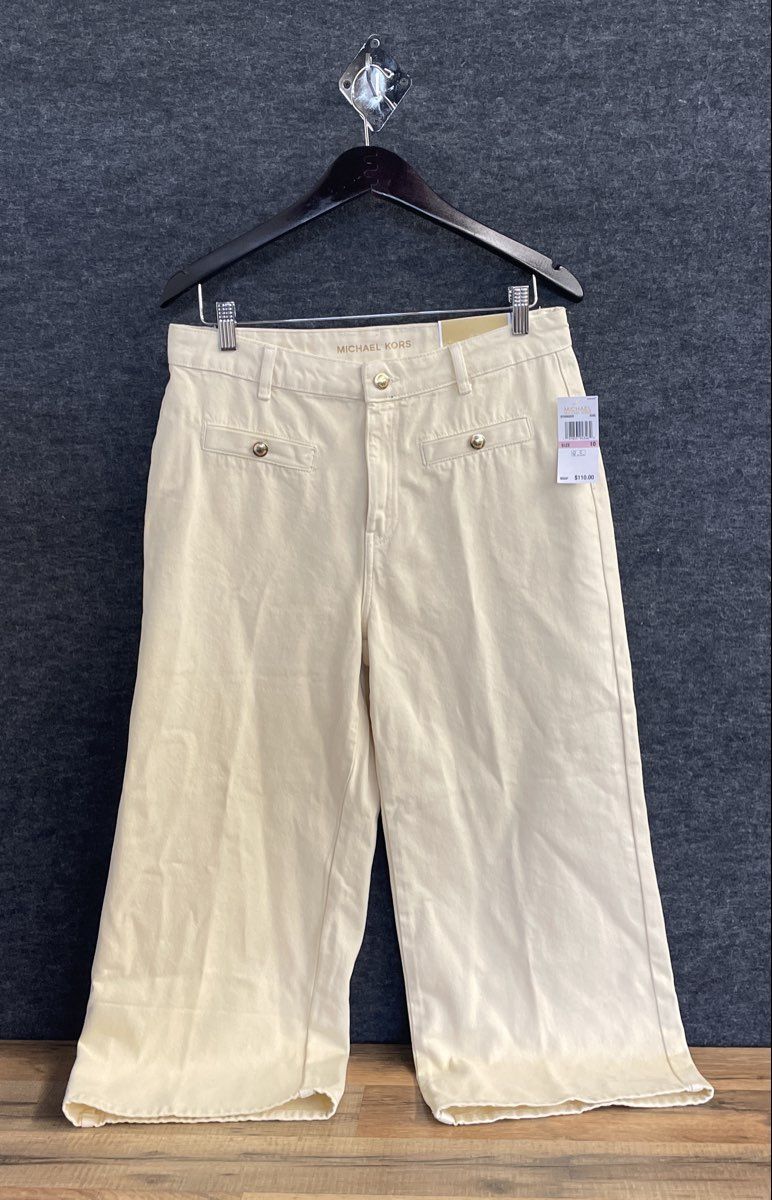 Michael Kors Women's Selma Crop Wide Leg Jeans Bone High Rise NWT Size 10