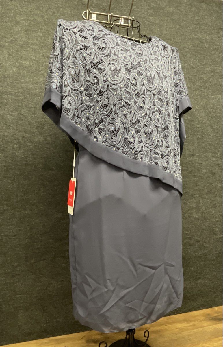 JJ's House Women's Stormy Blue Lace Sequin Overlay Sheath Dress NWT Sz 16