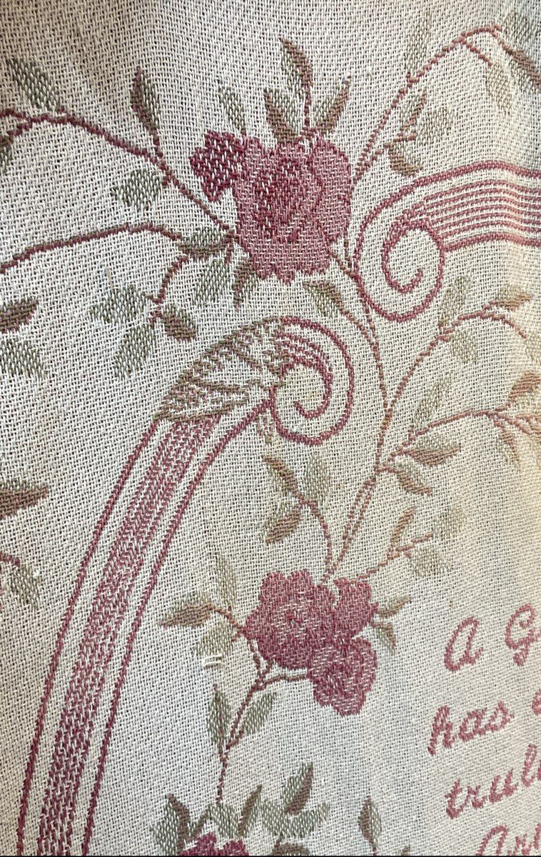 Vintage Grandma Tapestry Throw Blanket Woven Fringe Floral Rose Verse Pink