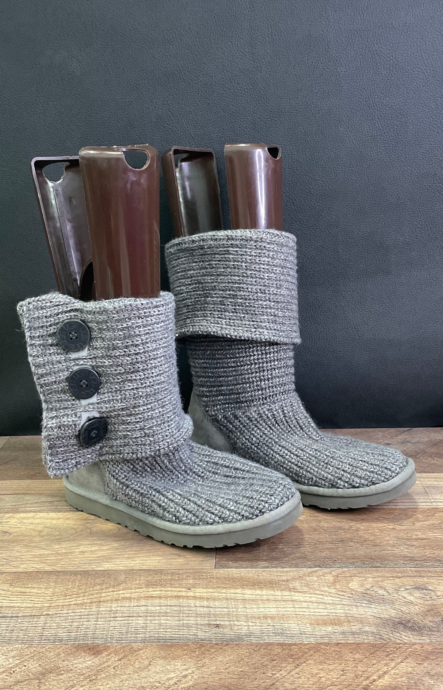 UGG Bailey Button Cardy Grey Knit Mid-Calf Boots Women's Size 7