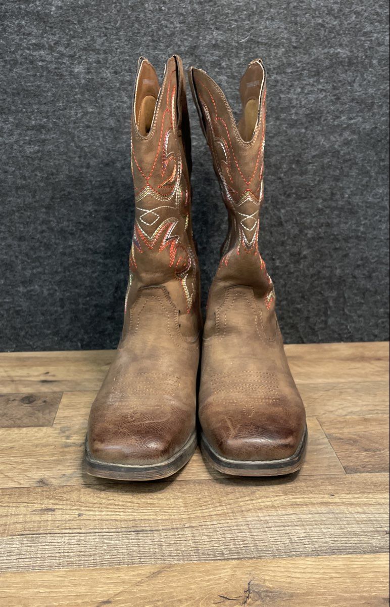 Brown Embroidered Square Toe Western Cowboy Cowgirl Boots EU 39 Women's Size 8