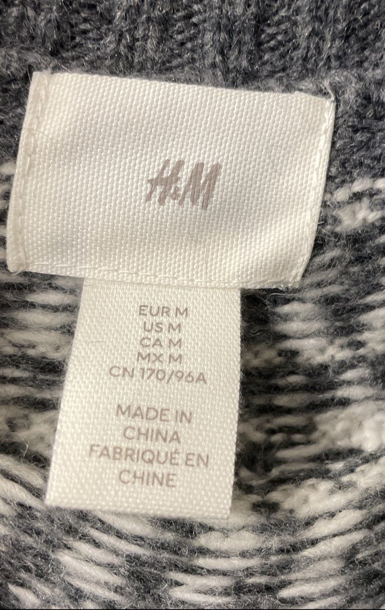 H&M Women's Gray White Jacquard Knit Fair Isle Turtleneck Sweater Size M