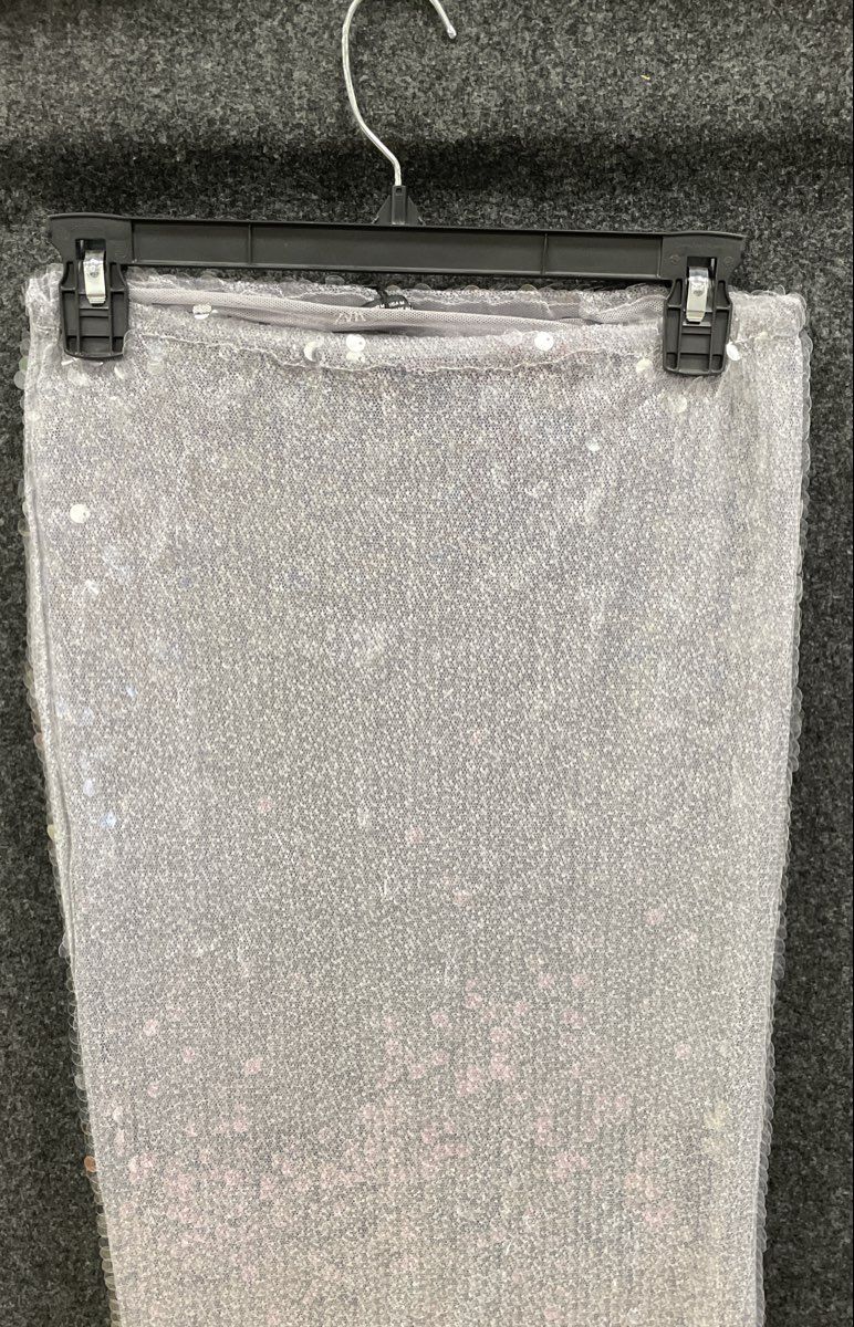 Zara Women's Silver Sequin Mesh Maxi Skirt Embellished Side Slit NWT Sz M