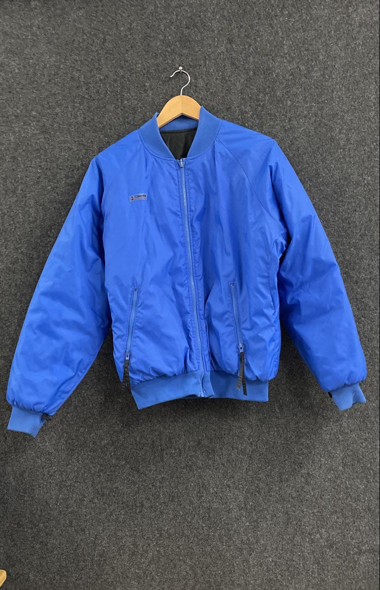 Columbia Men's Vintage 90s Bomber Jacket Blue Nylon Full Zip Size M