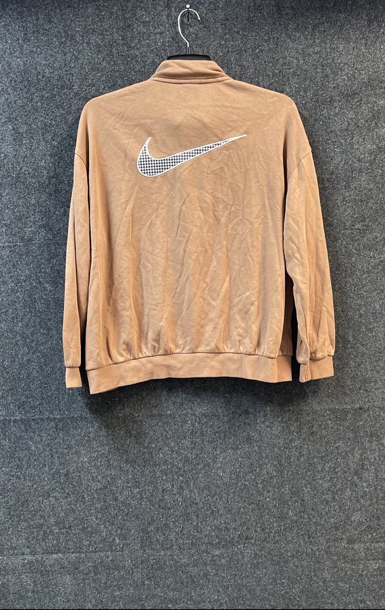 Nike Women's Icon Clash Houndstooth Swoosh 1/4 Zip Sweatshirt Tan Size M