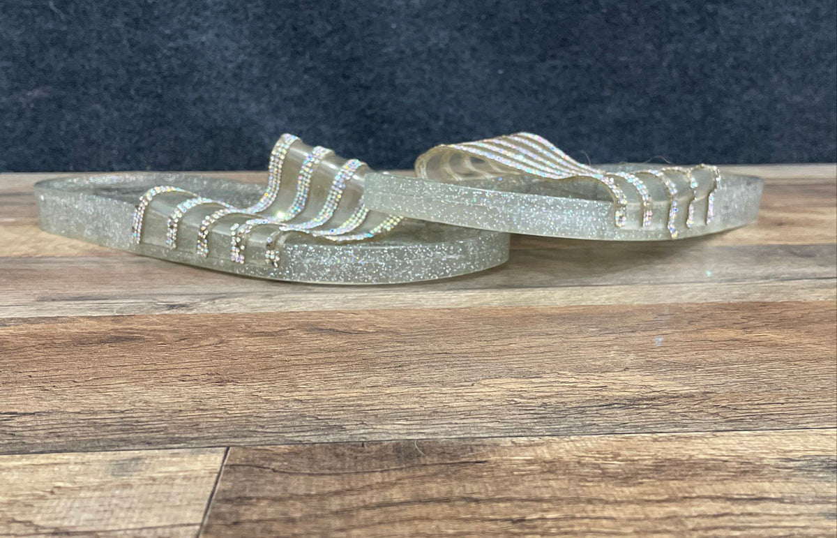H2K Clear Transparent Silver Glitter Rhinestone Jelly Slides Women's Size 11