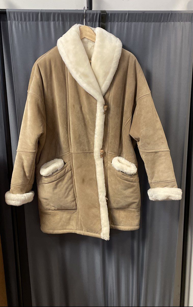 Vintage 90s Wilsons Leather Women's Tan Faux Fur Trim Shearling Style Coat Sz M