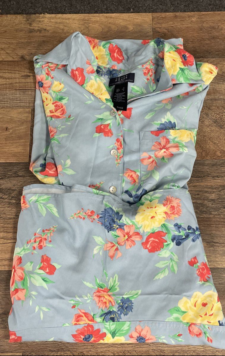 Crazy Horse Women's 2 Piece Floral Shirt Skirt Set Blue Vintage 90s Sz S 10P