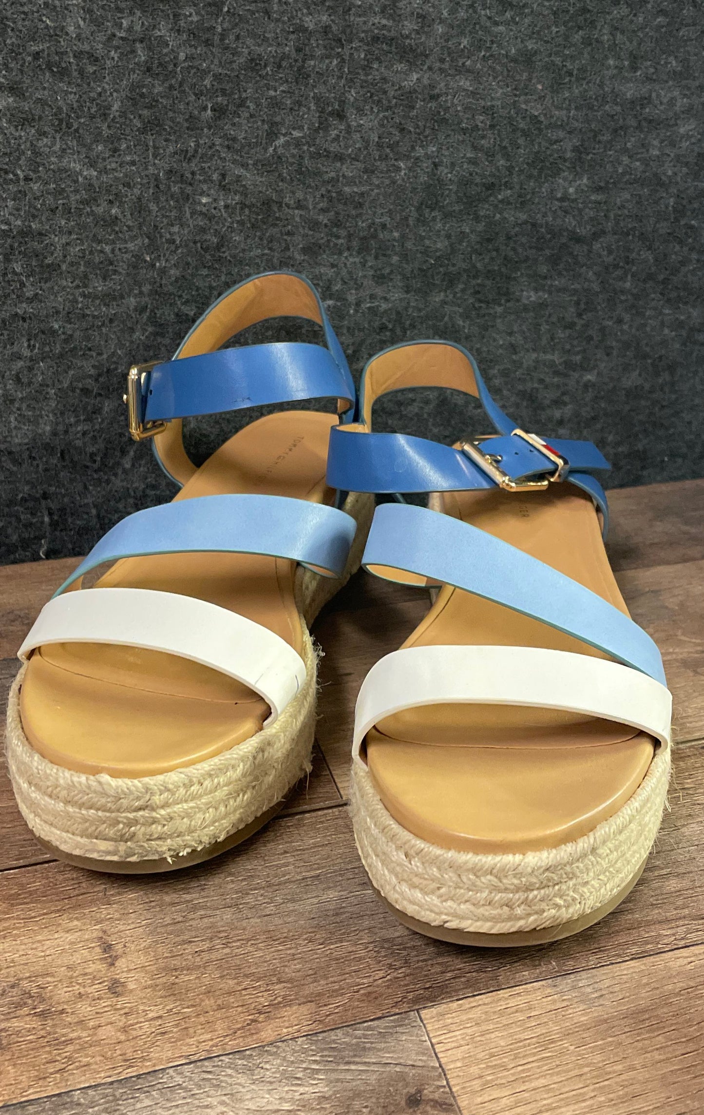 Tommy Hilfiger Blue White Espadrille Platform Wedge Sandals Women's Size 9M