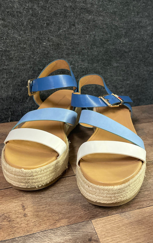 Tommy Hilfiger Blue White Espadrille Platform Wedge Sandals Women's Size 9M