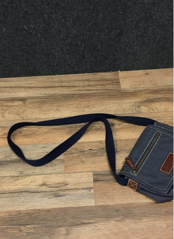 Vintage Fossil Navy Blue Canvas Leather Trim Crossbody Messenger Bag No. 054