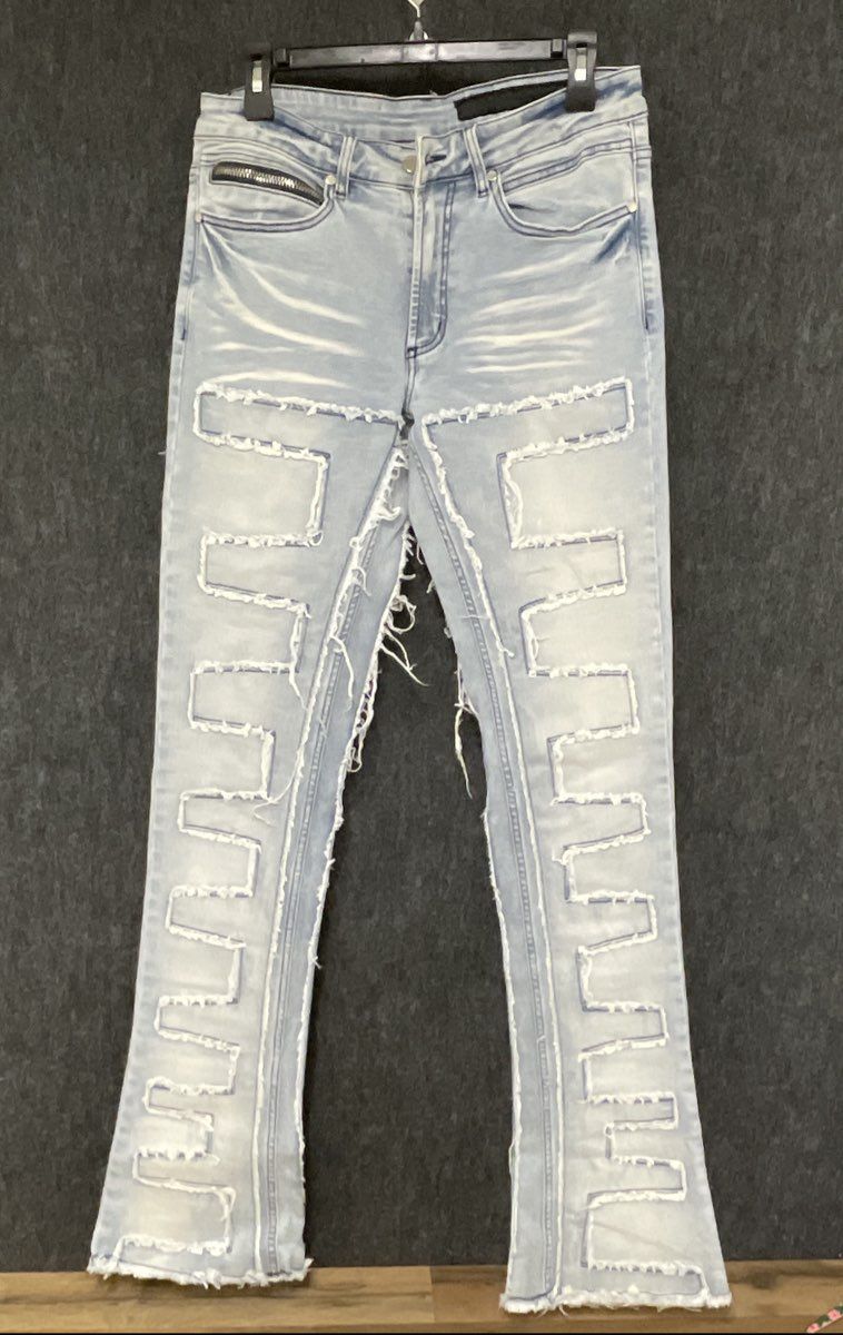 Rockstar Original Men's Tyrell Stacked Flare Jeans Light Blue Acid Wash Sz 32